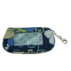 Vera Bradley Small Zip ID Case Wallet Blue Floral Cotton Key Holder Pocket Size